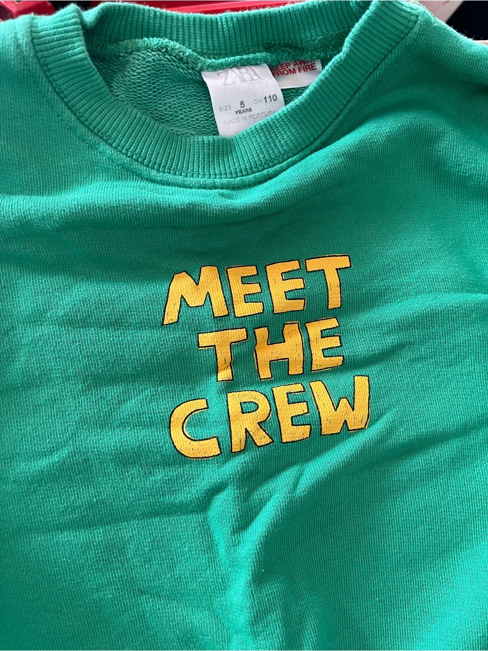 Zara kids Green "Meet The Crew" Graphic Sweatshirt